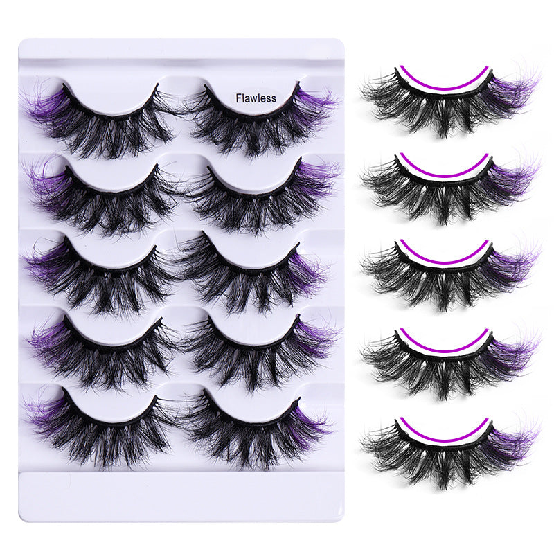 5 Pairs Of Colorful Fried False Eyelashes Multi Layer Thick Cross Mink Like Eyelashes - Korvel