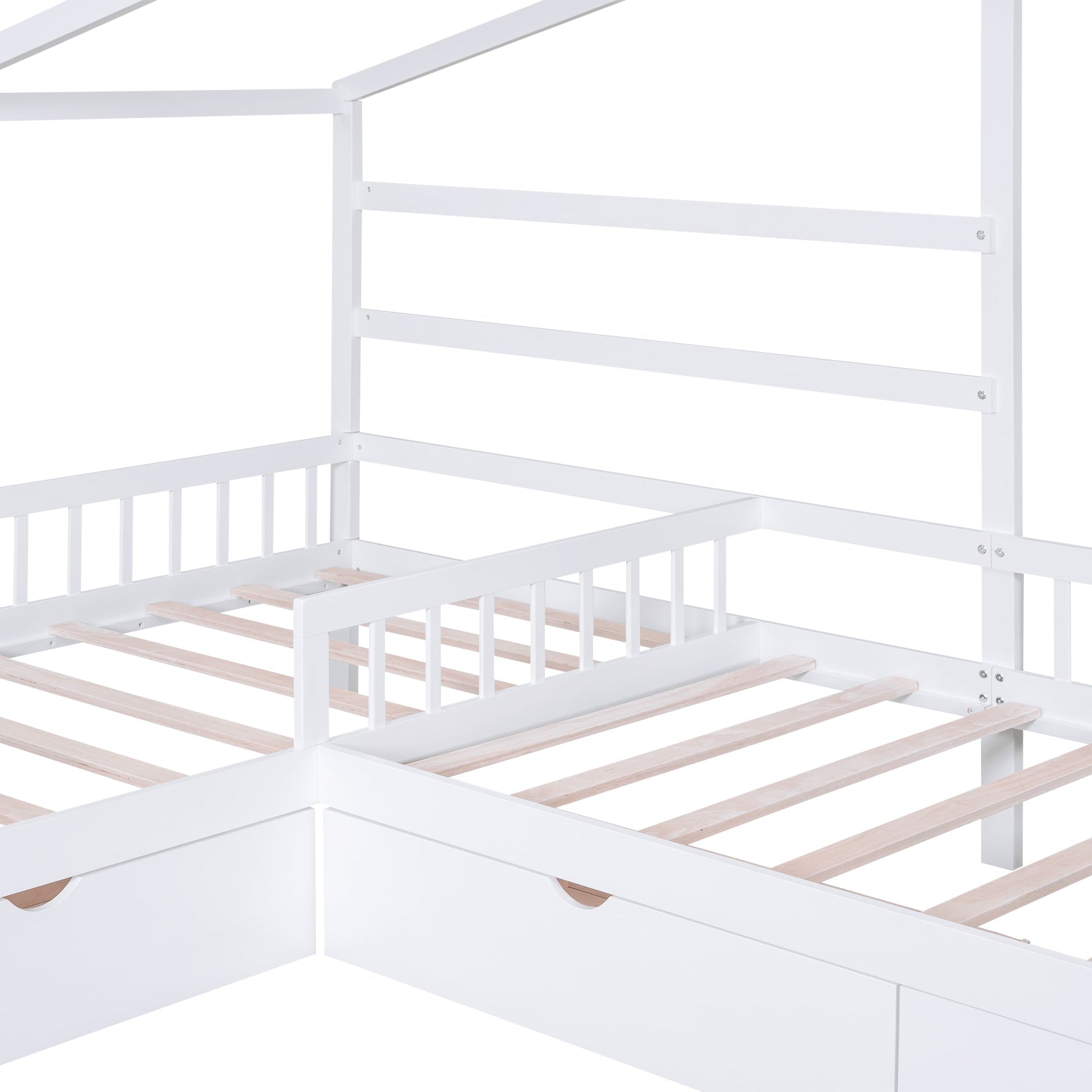 Twin Size House Platform Bed with Three Storage Drawers White - Korvel