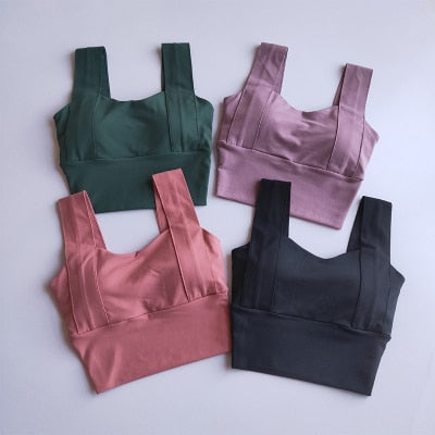 Yoga Bra Women Shockproof Sports Bra  Running Workout Gym Top Gathering Widened Shoulder Belt Bra Short Vest Tops - Korvel
