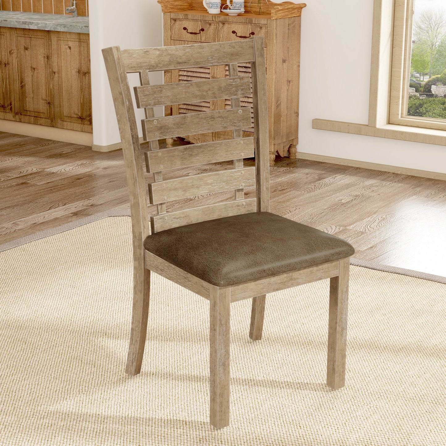 Set of 2 Modern Farmhouse Dining Chairs - Distressed Solid Wood