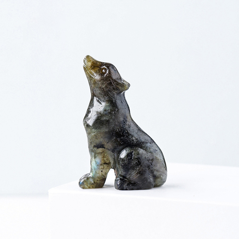 Natural Crystal Wolf Cub Carving - Premium Home Decor