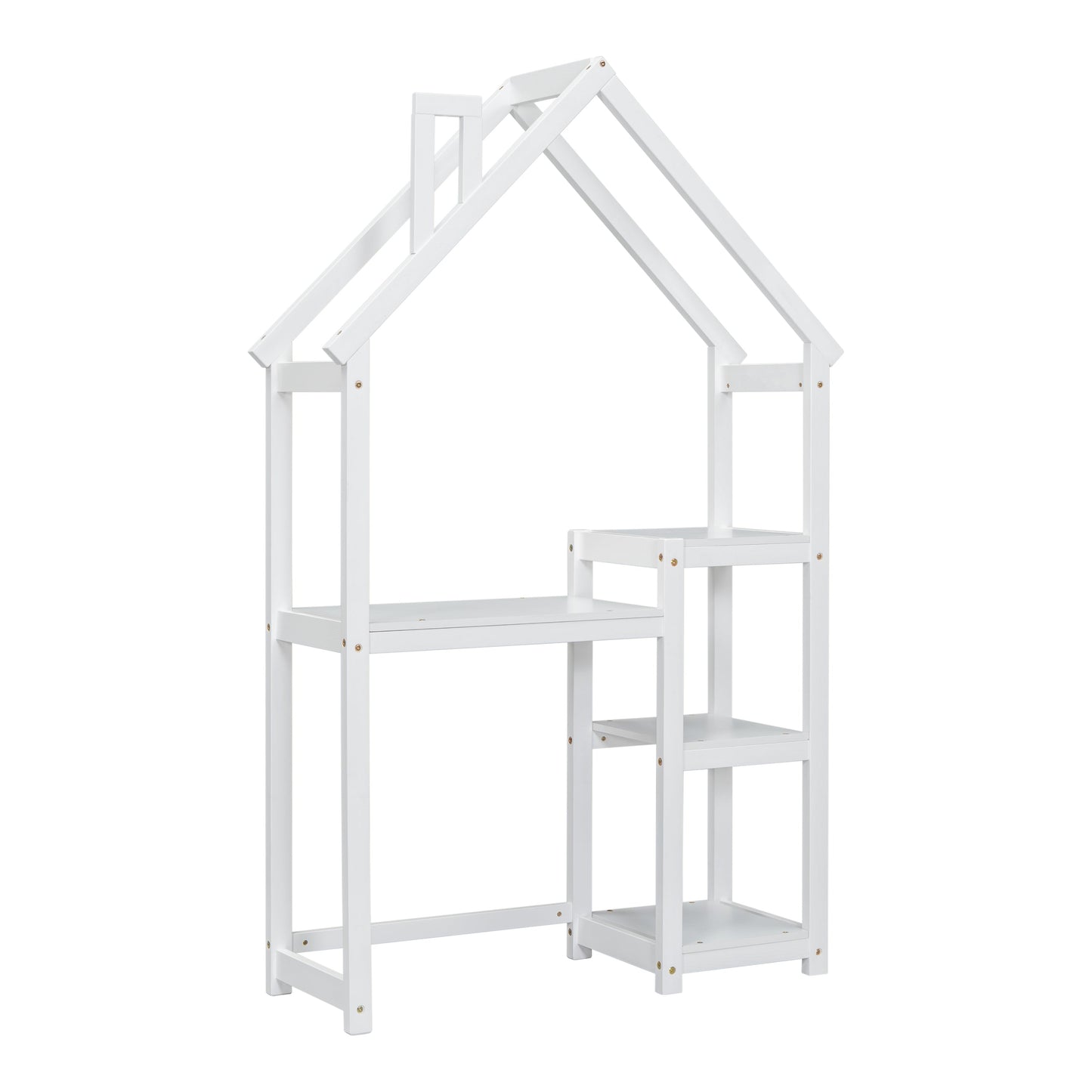 House-shaped Wooden writing Desk,Kids study Table,Bookshelf & Toy Storage,White - Korvel