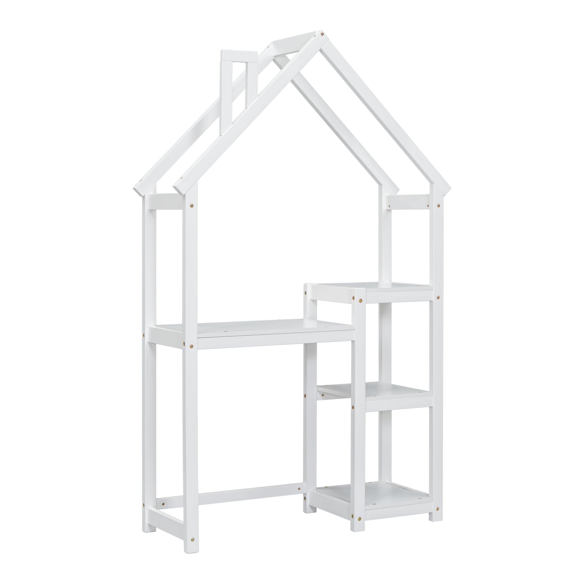 House-shaped Wooden writing Desk,Kids study Table,Bookshelf & Toy Storage,White - Korvel