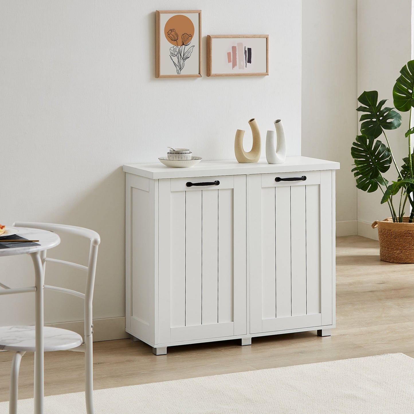 Armoire à déchets inclinable à deux compartiments - Blanc