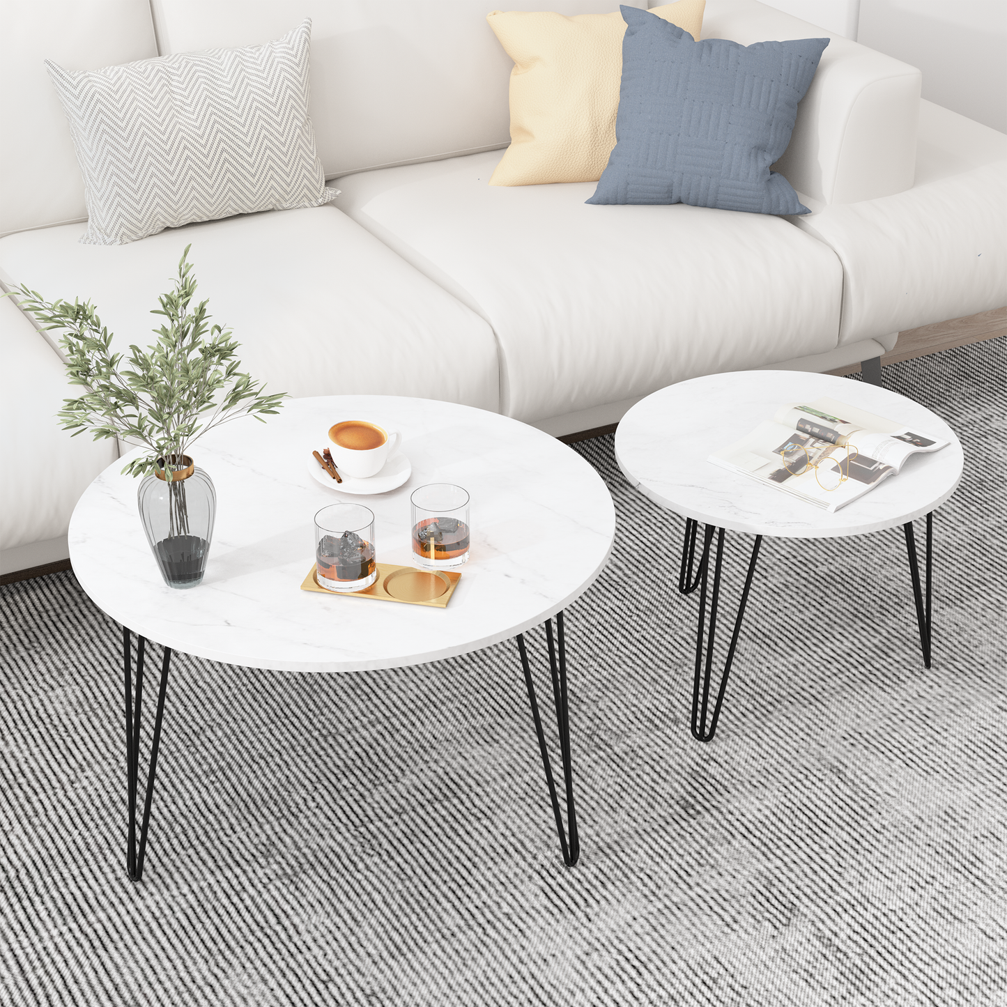 Ensemble de 2 tables basses rondes empilables de 27,56'' - Blanc