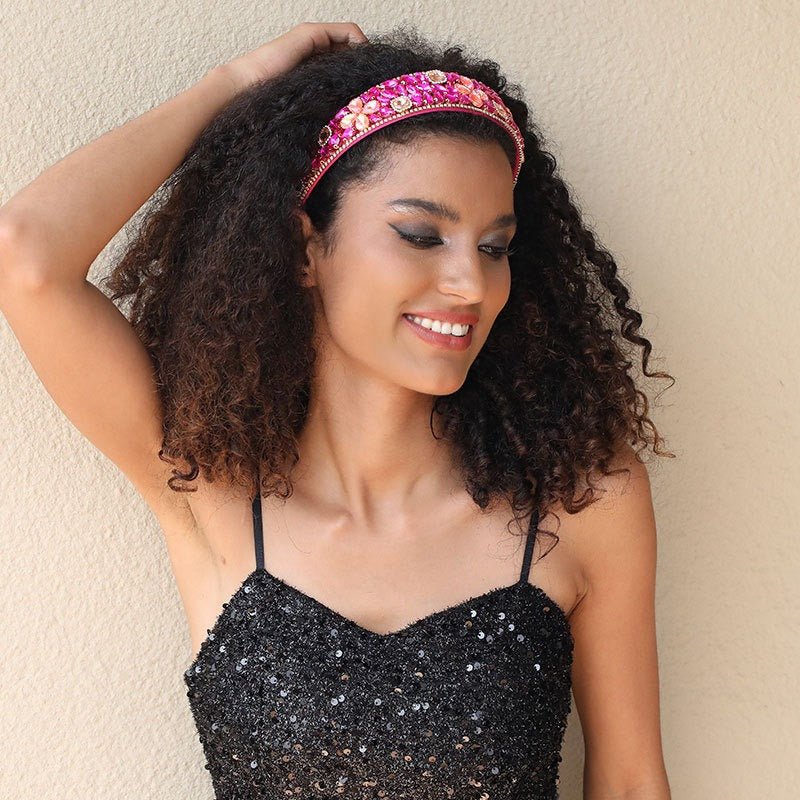 Baroque retro full set rhinestone sponge headband - Korvel