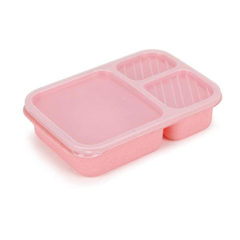 Microwaveable rectangular wheat straw compartment lunch box fresh-keeping lunch box - Korvel