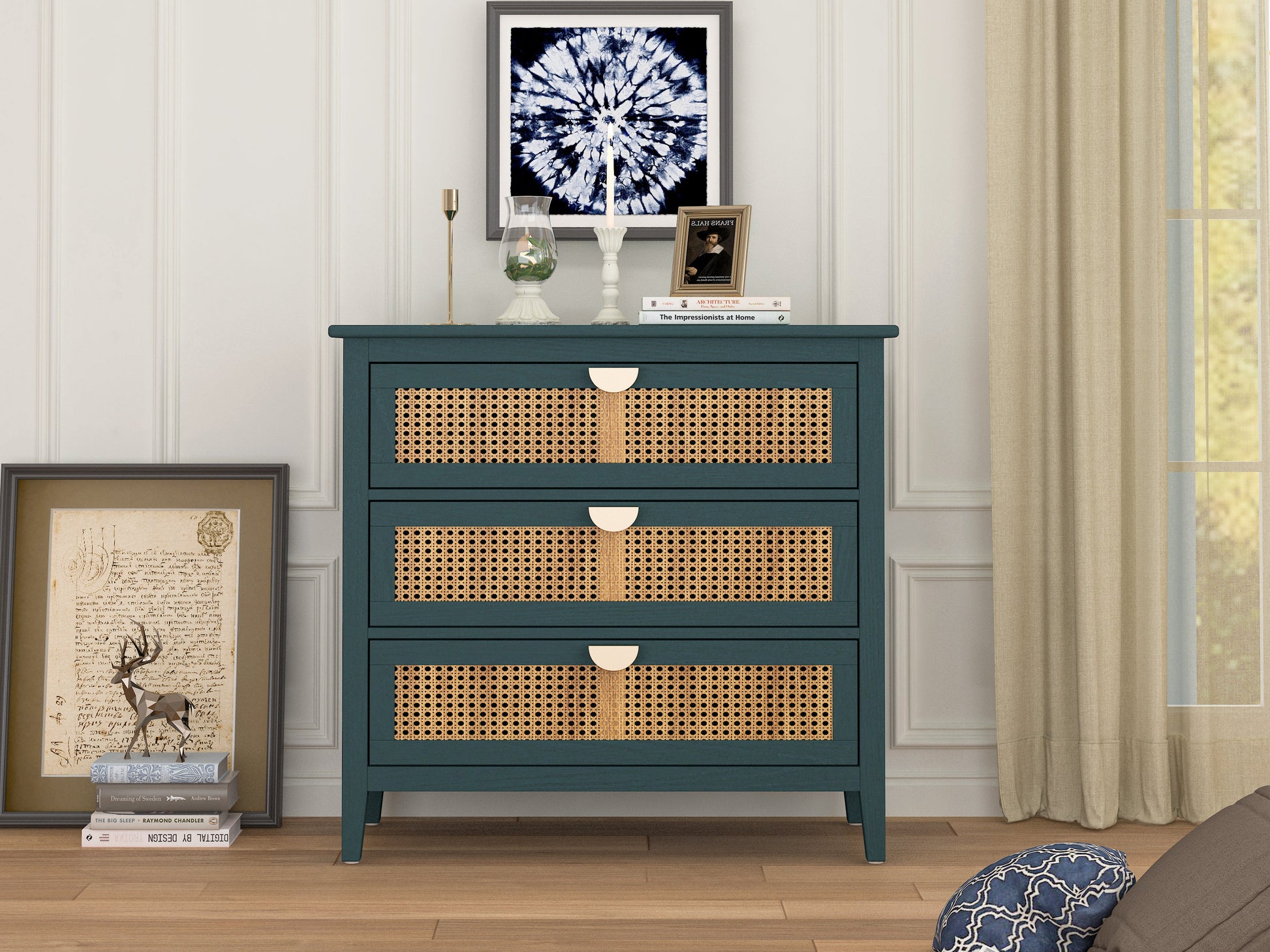3 Drawer Cabinet Natural rattan American Furniture Suitable for bedroom living room study - Korvel