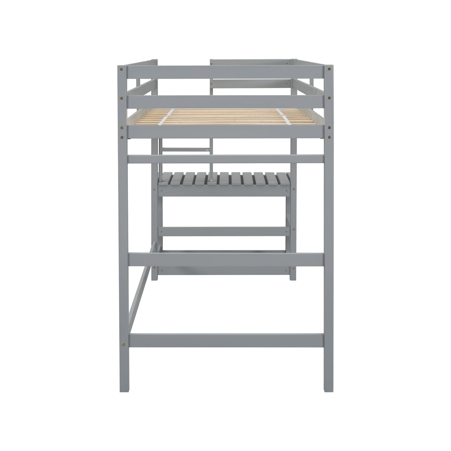 Twin High Loft Bed with Ladder landing Platform, Ladders, Guardrails,Grey - Korvel
