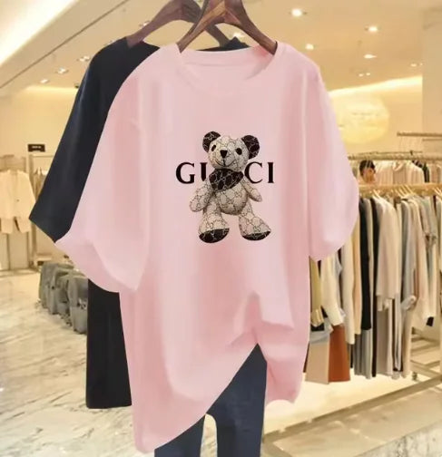 T-shirt décontracté à imprimé ours de style coréen pour femmes