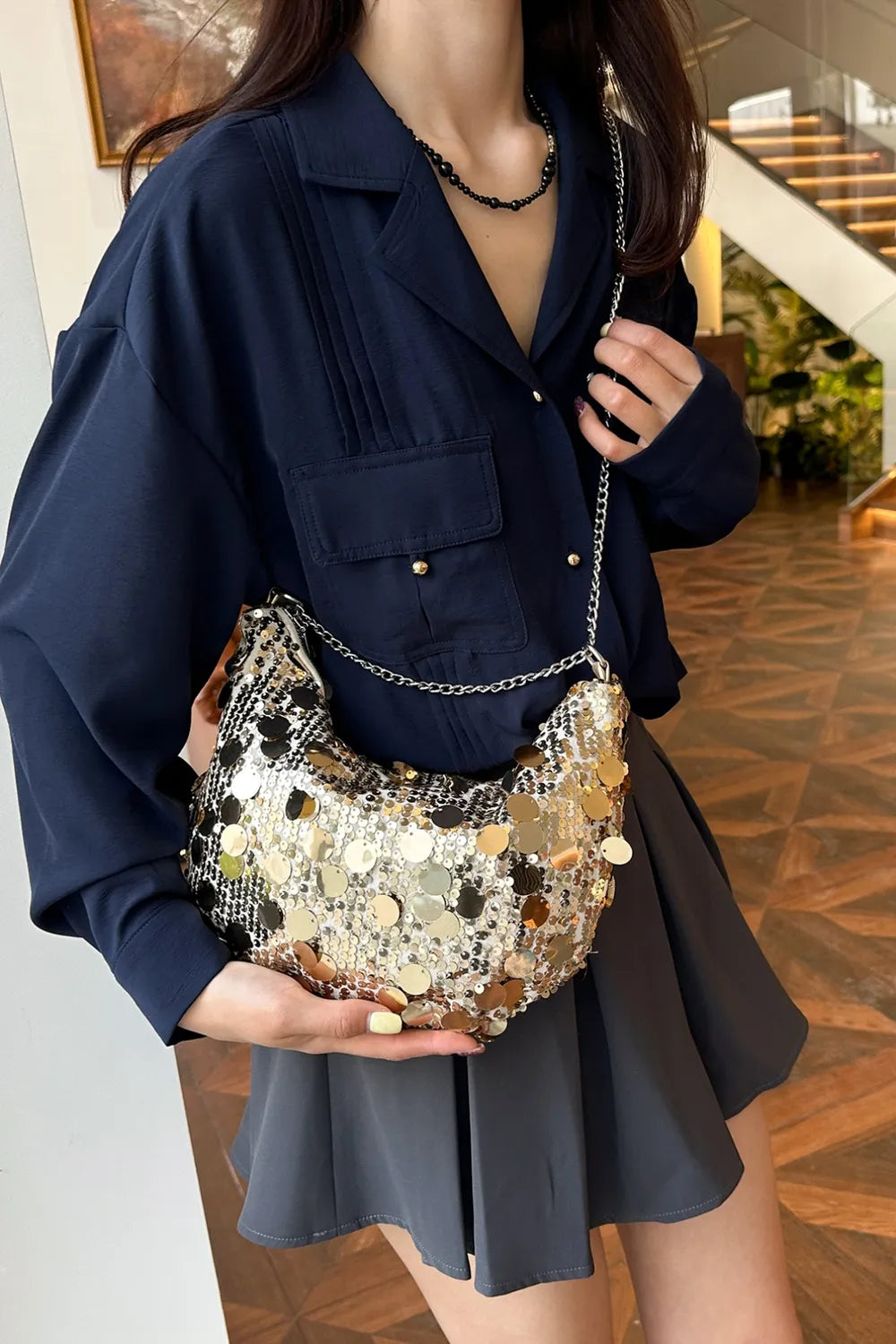 Sequin Chain Crossbody Bag - Korvel