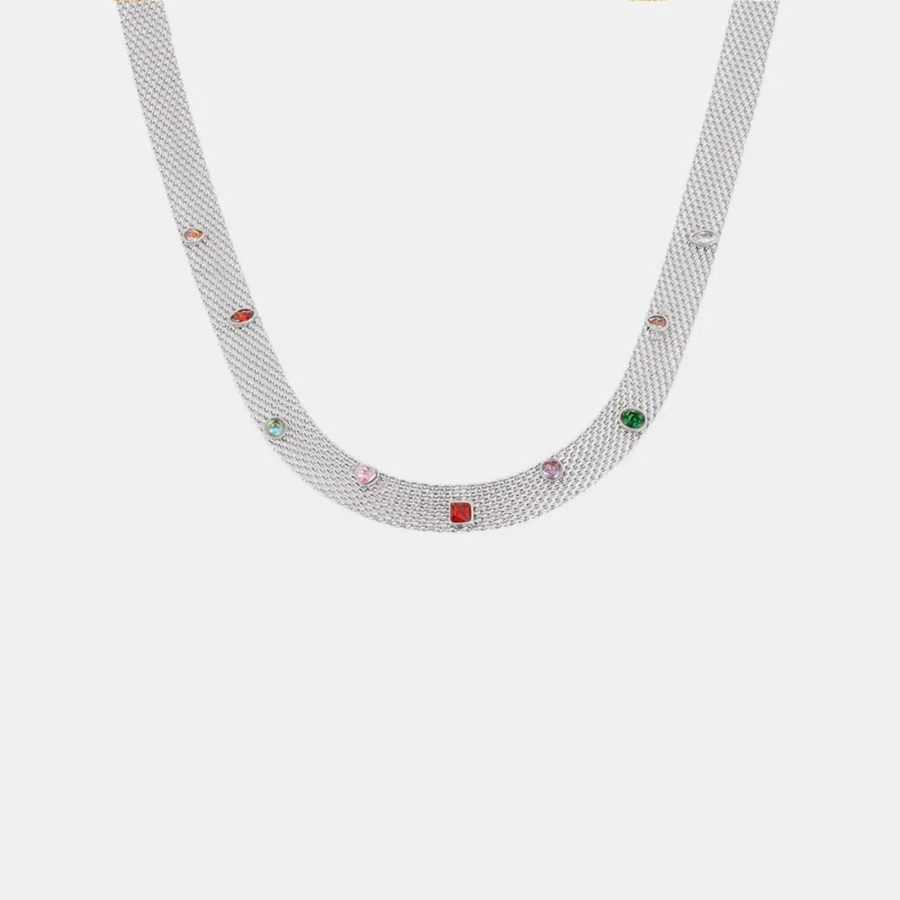 Geometric Colorful Zircon Necklace Titanium Steel PVD Plated Non Fading Jewelry - Korvel