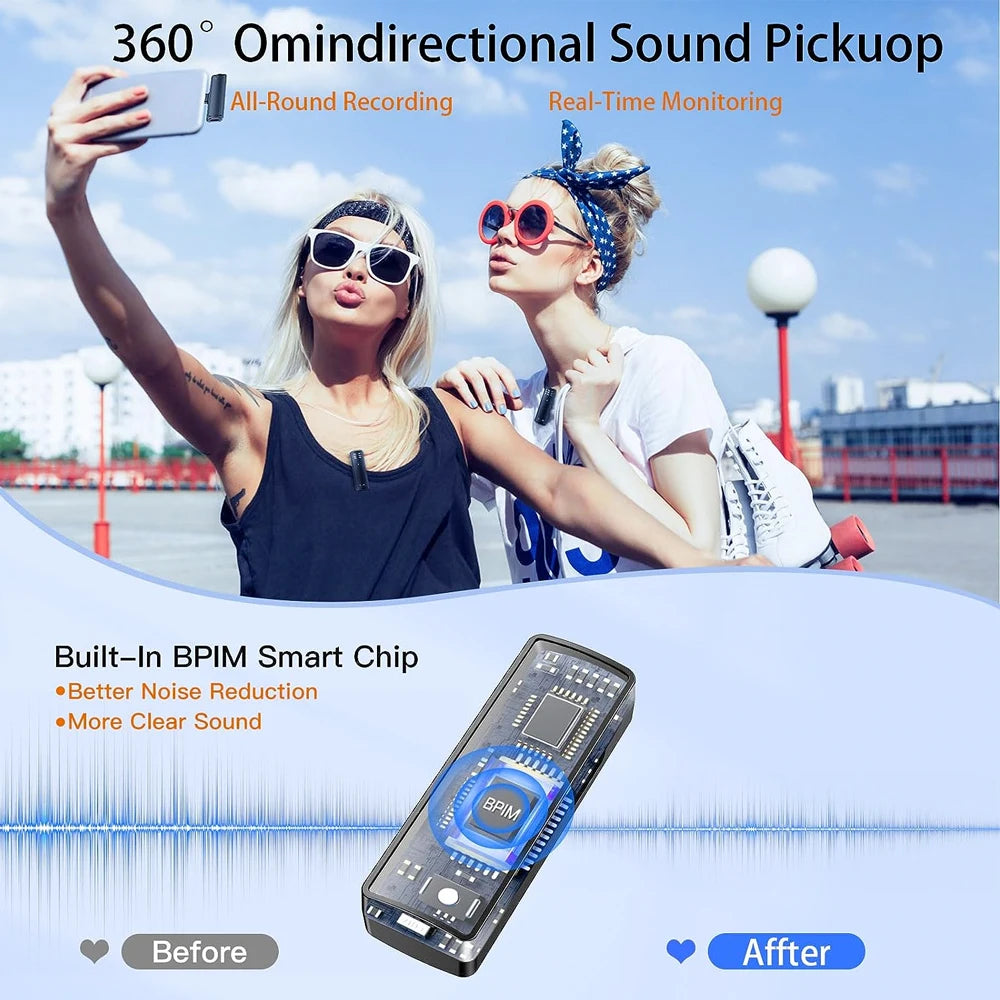 Wireless lavalier microphone for live recording intelligent noise reduction multifunctional portable small microphone - Korvel
