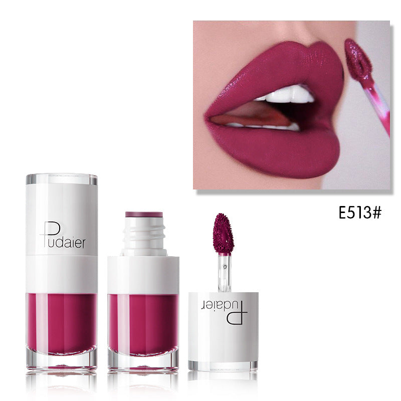 Pudaier Lipstick Small White Bottle Matte Lip Gloss Color Development Moisturizing Not Smudged Waterproof Non-Stick Cup Lip Glaze - Korvel