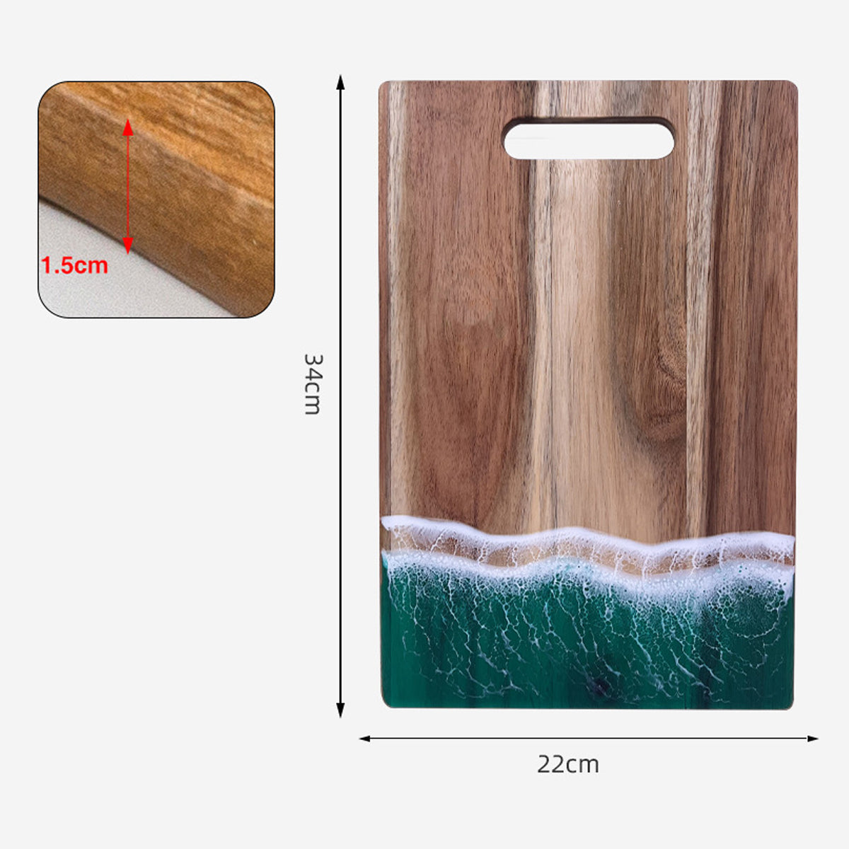 Wood Cutting Board Resin Blue green Wave Pattern - Korvel