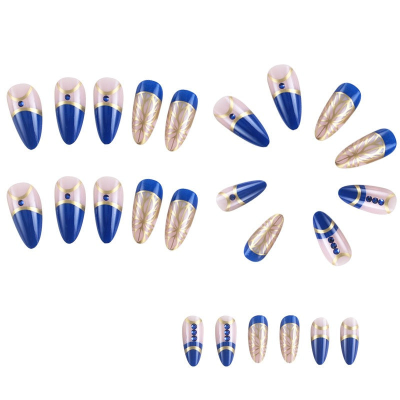 Cross-border palace style diamond wearable nail patches long gold foil nail polish wearable nail patches - Korvel