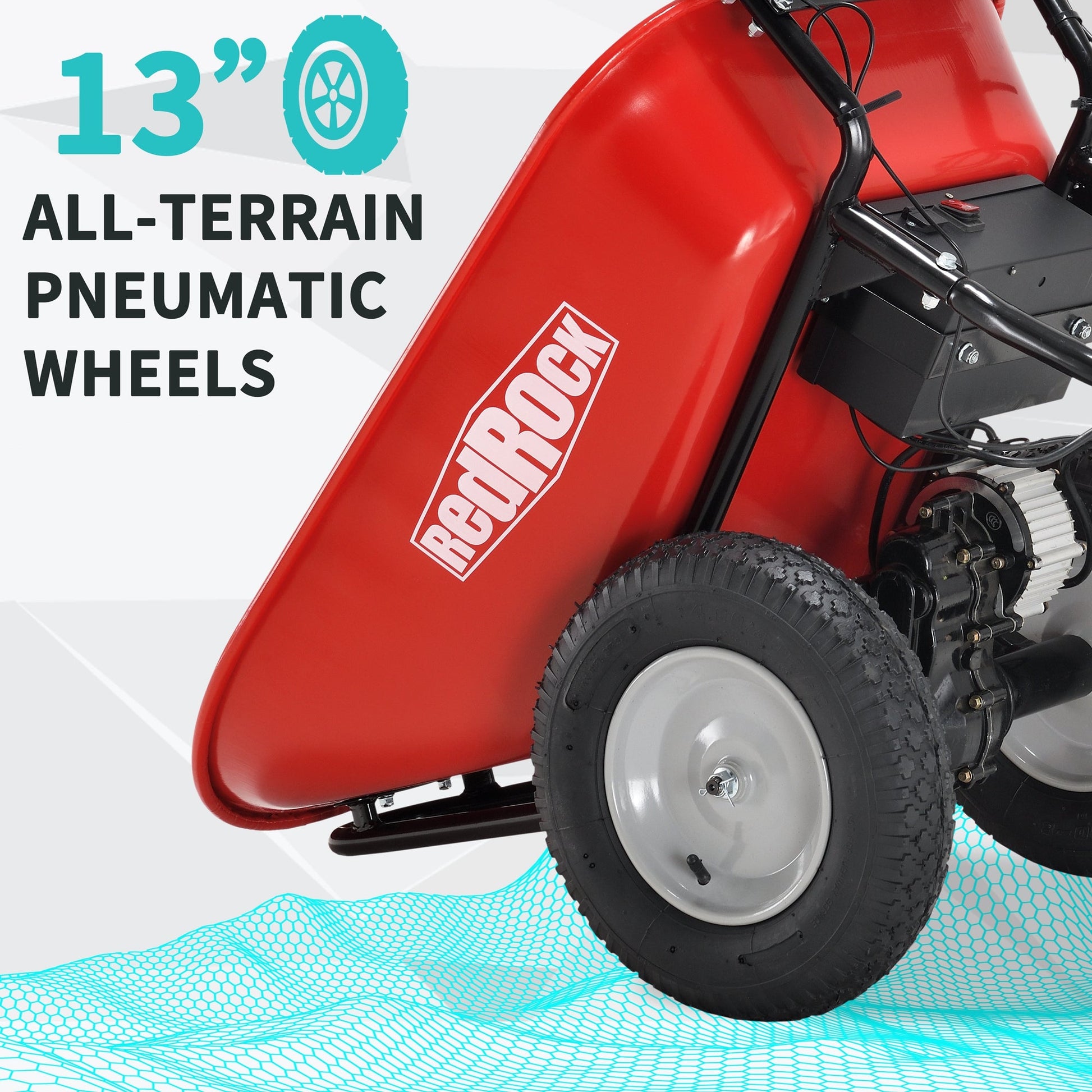 Red Rock Wheelbarrow Utility Cart Electric Powered AGM Battery 330lbs (150kgs) Max Capacity Barrel Dump Material Debris Hauler - Korvel