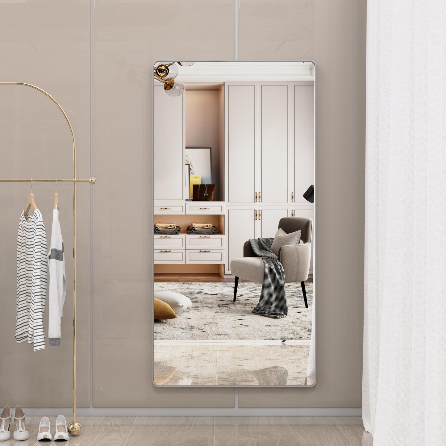 Large Movable Tray Bathroom Mirror with Aluminum Frame