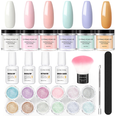 COSCELIA New 6 Color Soaking Powder French Nail 12pc Decorative Powder Manicure Tool Full Set Optional Color - Korvel