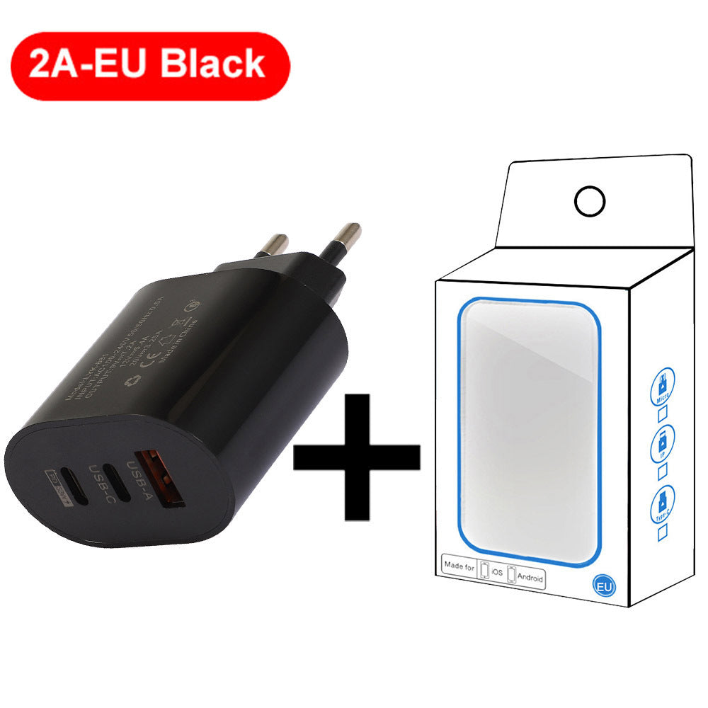 Type-C Mobile Phone Charger 2A USB & PD Multi-Port Travel Adapter