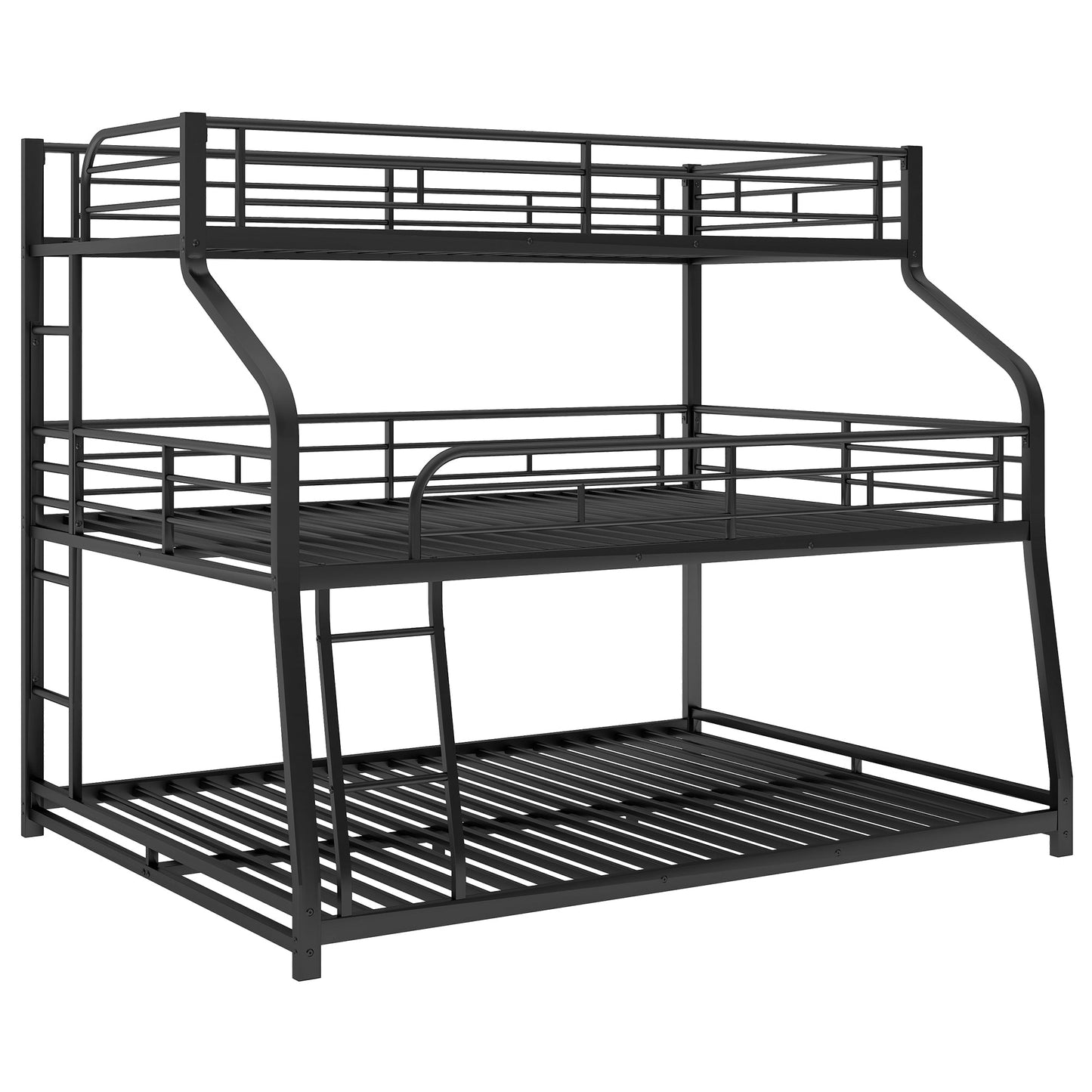 Twin XL/Full XL/Queen Triple Bunk Bed with Long and Short Ladder and Full-Length Guardrails Black - Korvel