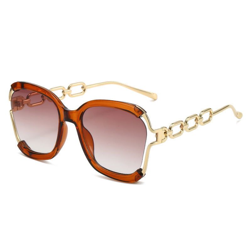 Chains Sunglasses European and American Street Photography Fashion Trend Metal Hollow Brushed Glasses UV400 - Korvel