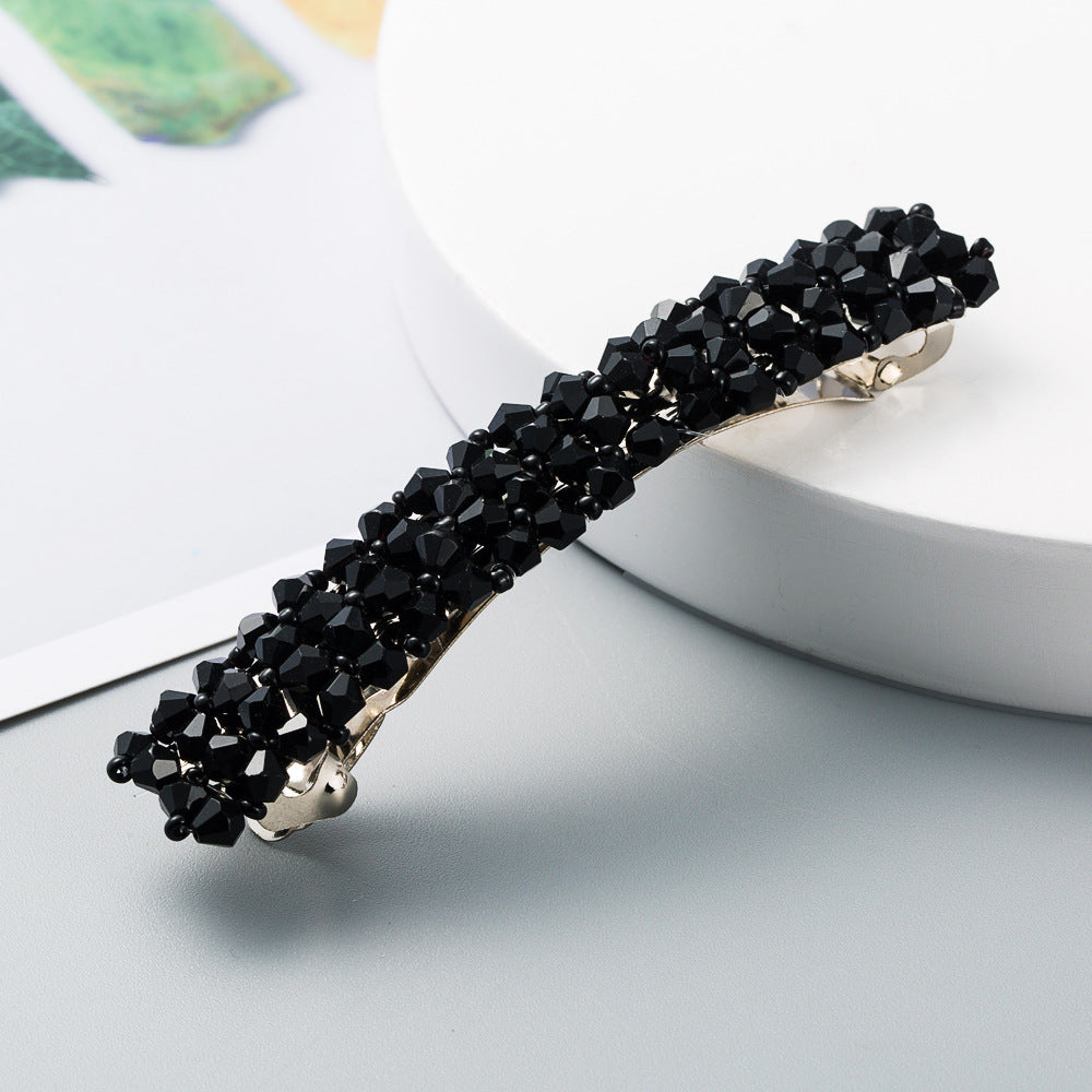 Korean Style Retro Crystal Beaded Hair Clip Simple Wild One Word Clip Female Side Clip Spring Clip Korean Hair Accessories - Korvel