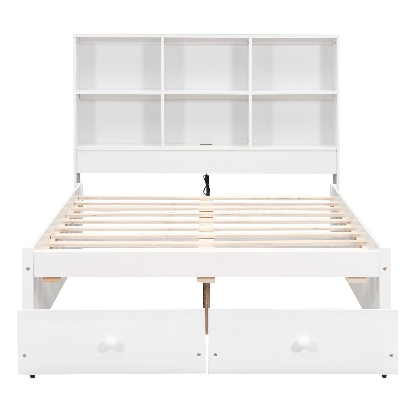 Full Size Platform Bed with Storage Headboard, Charging Station and 2 Drawers White - Korvel