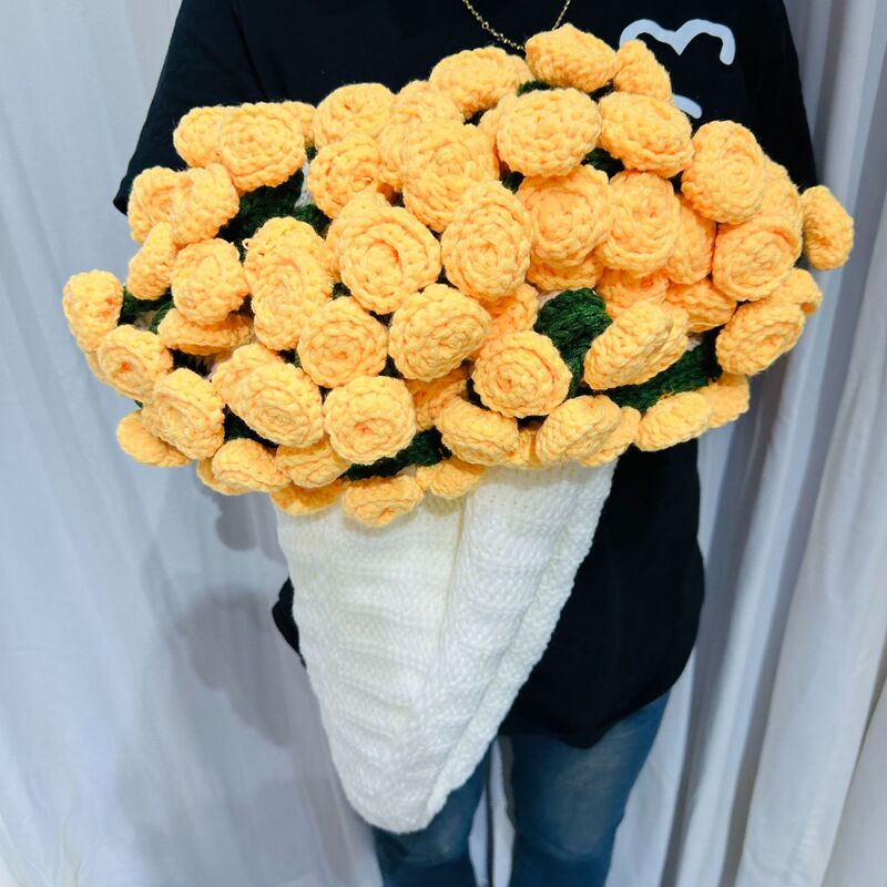 60cm New Creative Rose Bouquet Blanket (Finished), Crocheted Flower Bouquet Gift for Girlfriend - Korvel