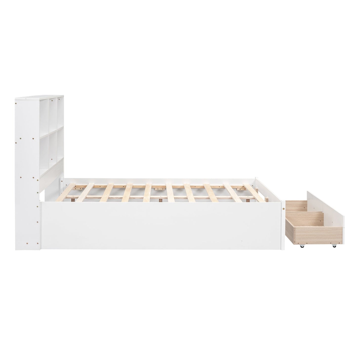 Full Size Platform Bed with Storage Headboard, Charging Station and 2 Drawers White - Korvel