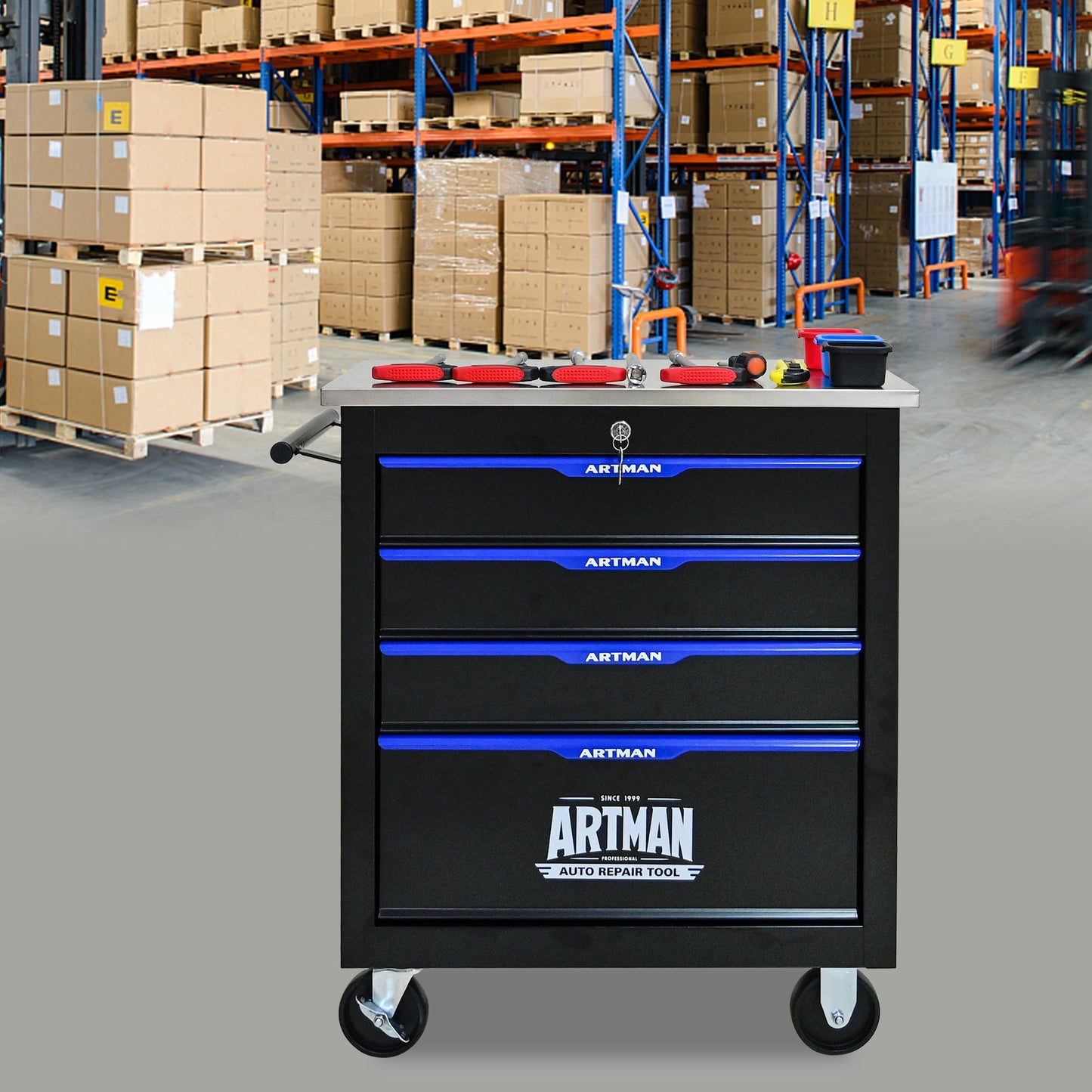 4 DRAWERS MULTIFUNCTIONAL TOOL CART WITH WHEELS-BLACK - Korvel