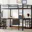Full metal loft bed with desk and shelf, loft bed with ladder and guardrail, bedroom loft bed frame, black - Korvel