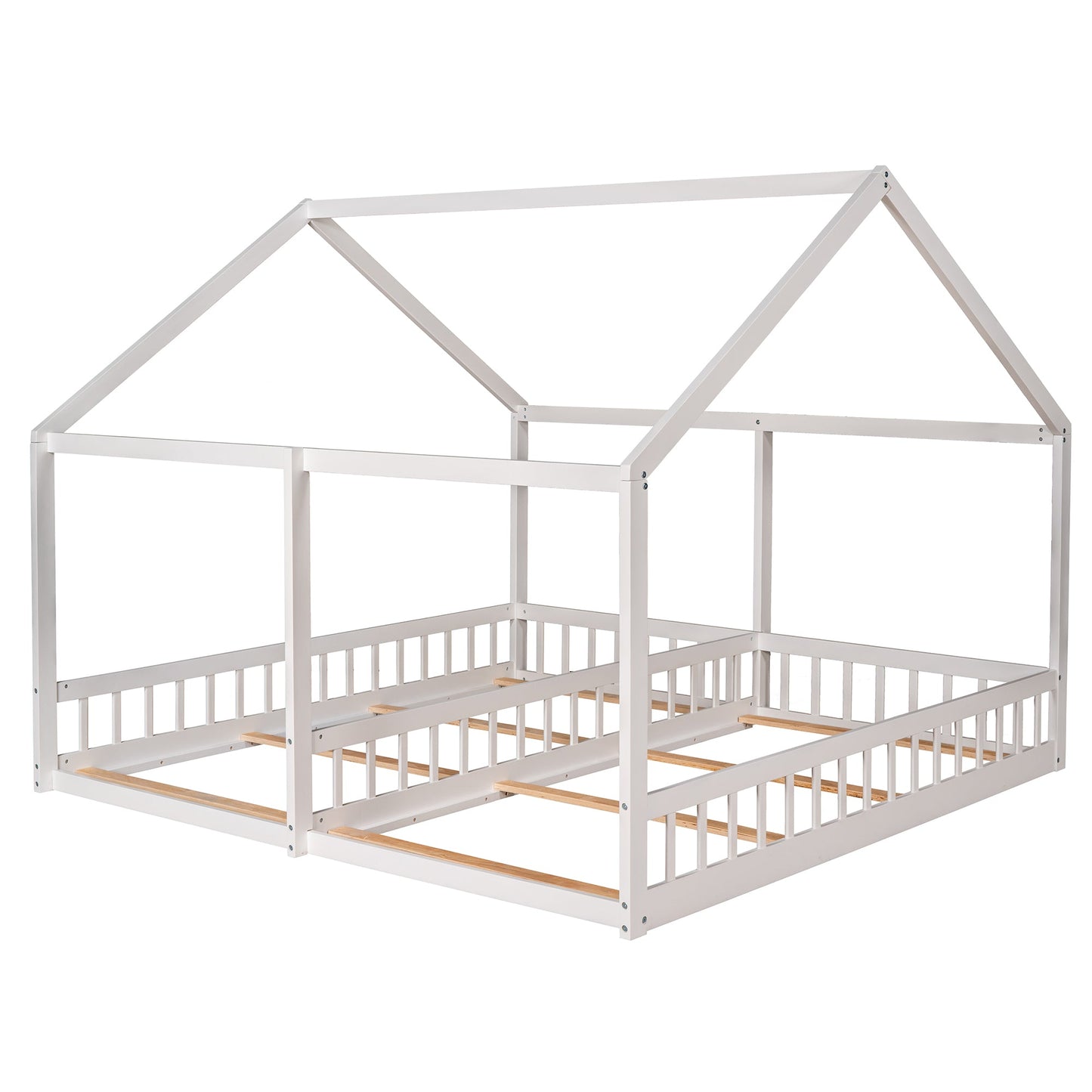 Twin Size White Platform Beds - Two Shared Beds