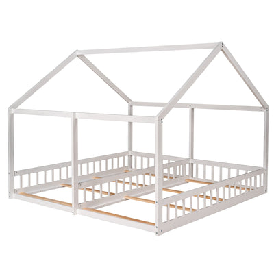 Twin Size White Platform Beds - Two Shared Beds