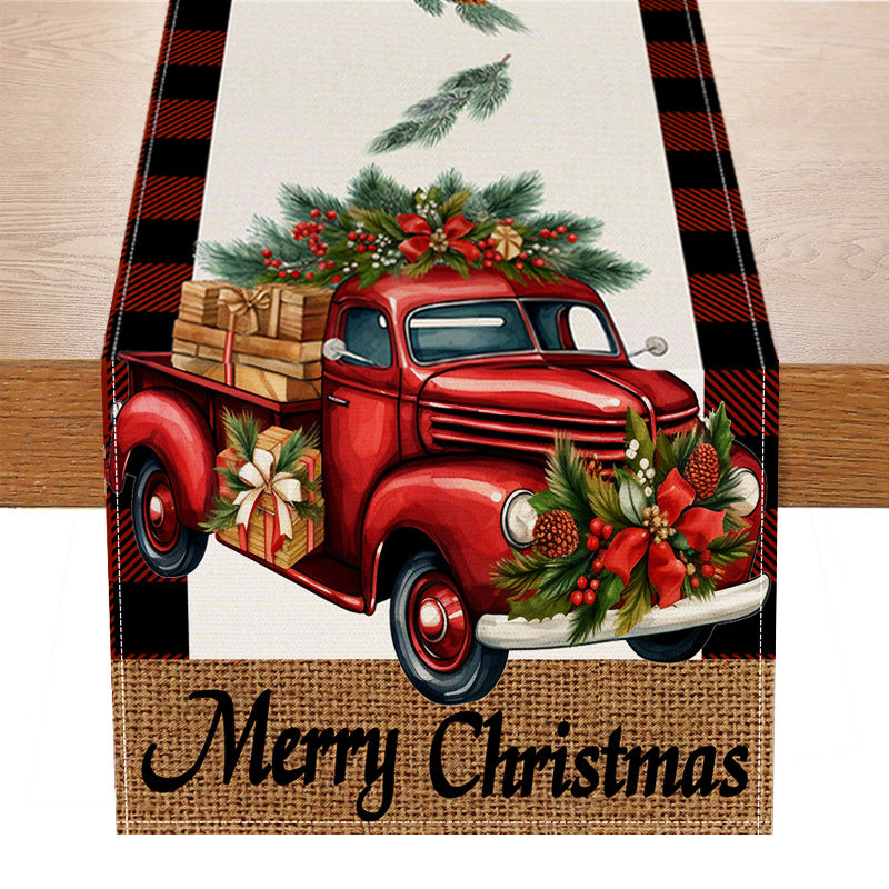 Drapeau de Table Imprimé Voiture Rouge - Nappe en Lin de Noël