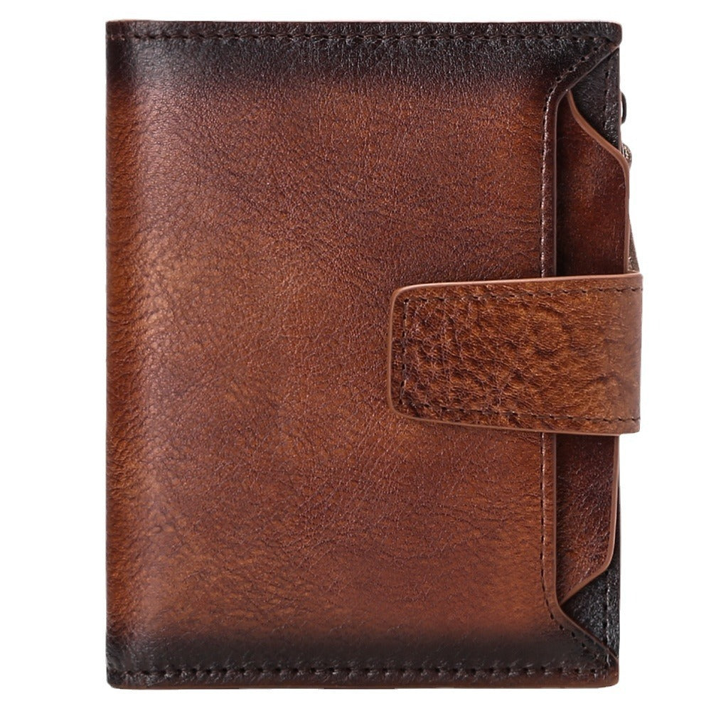 Men's short genuine leather wallet first layer cowhide Korean style fashion casual wallet driver's license wallet father's day gift - Korvel