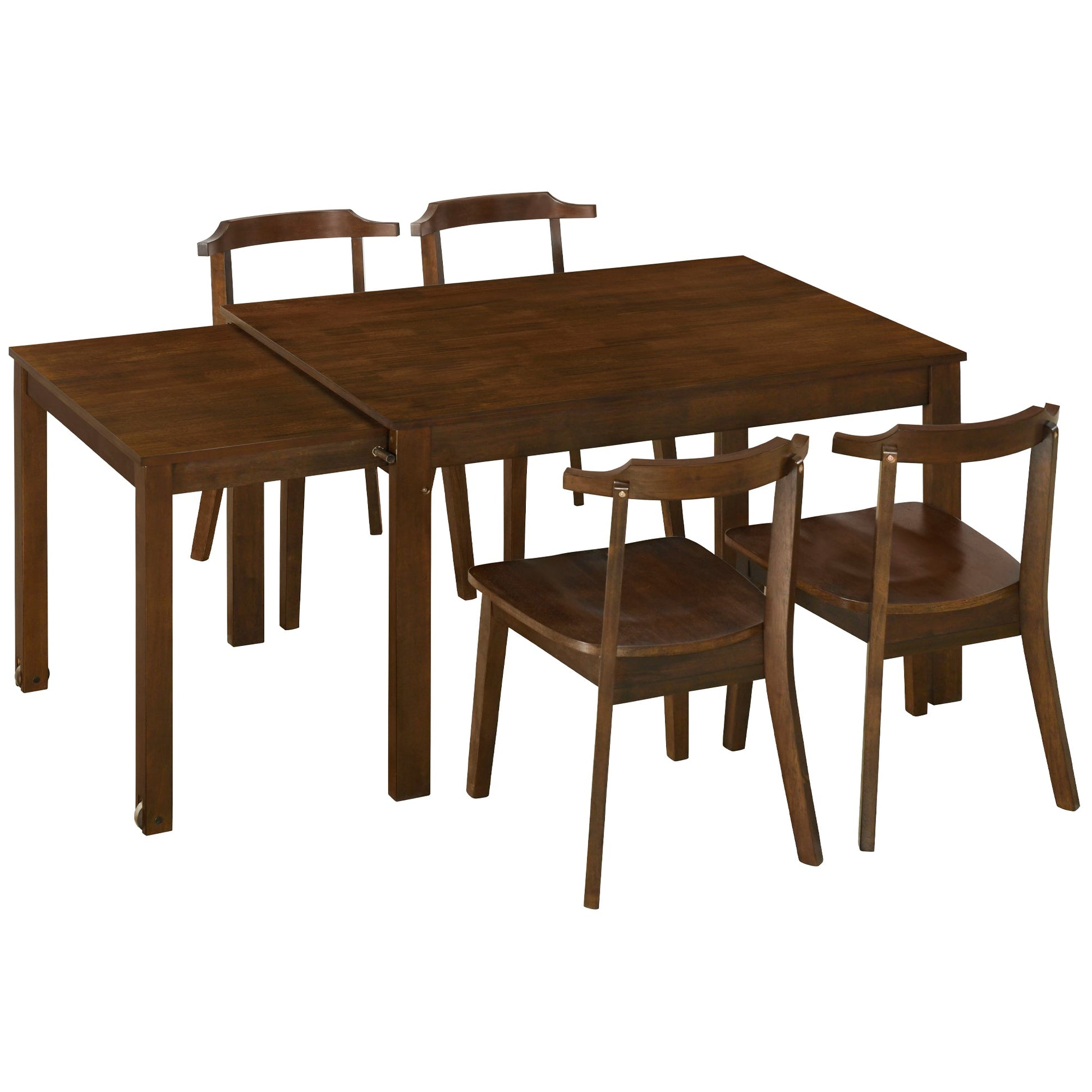 TOPMAX 65 "5-piece set with wheels and expandable dining table set 17.7" pull-out side table and small dining chair Brown - Korvel