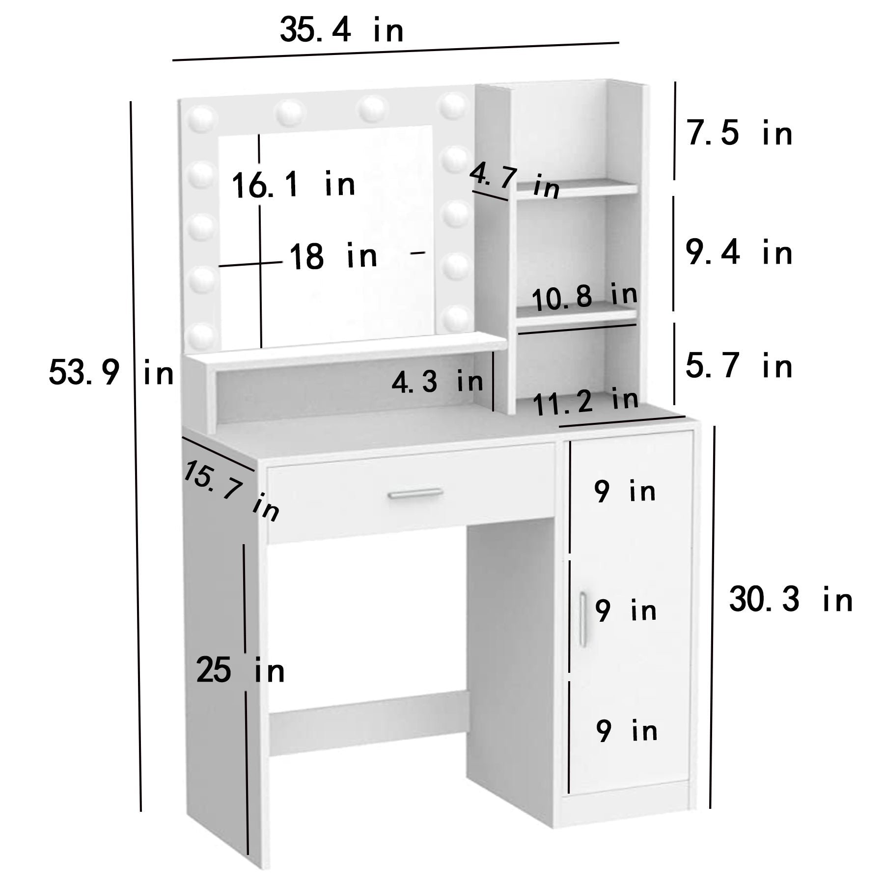 Makeup Vanity Desk with Mirror & Light - Korvel