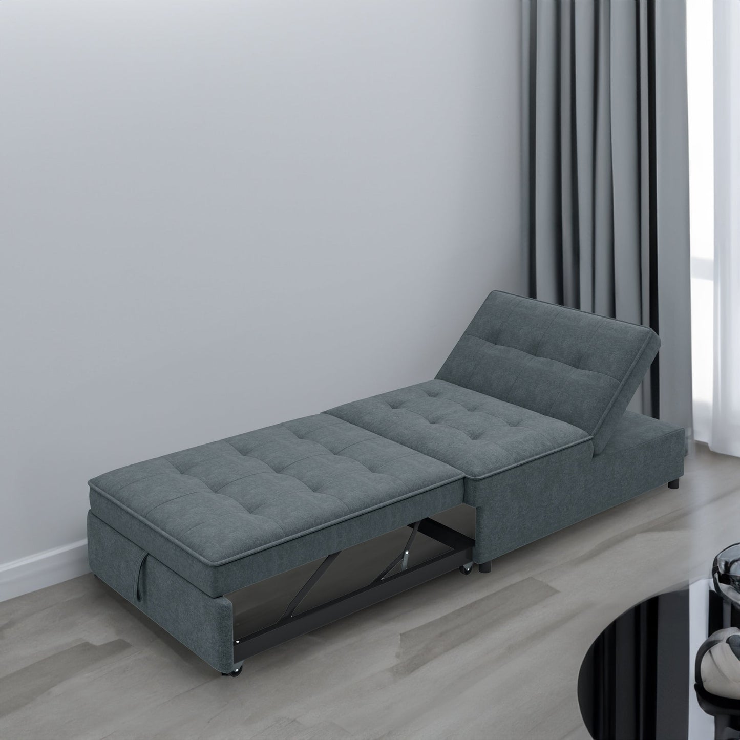 Four in one sofa bed, chair bed, multifunctional folding Ottoman bed with storage bag and USB port, dark blue - Korvel