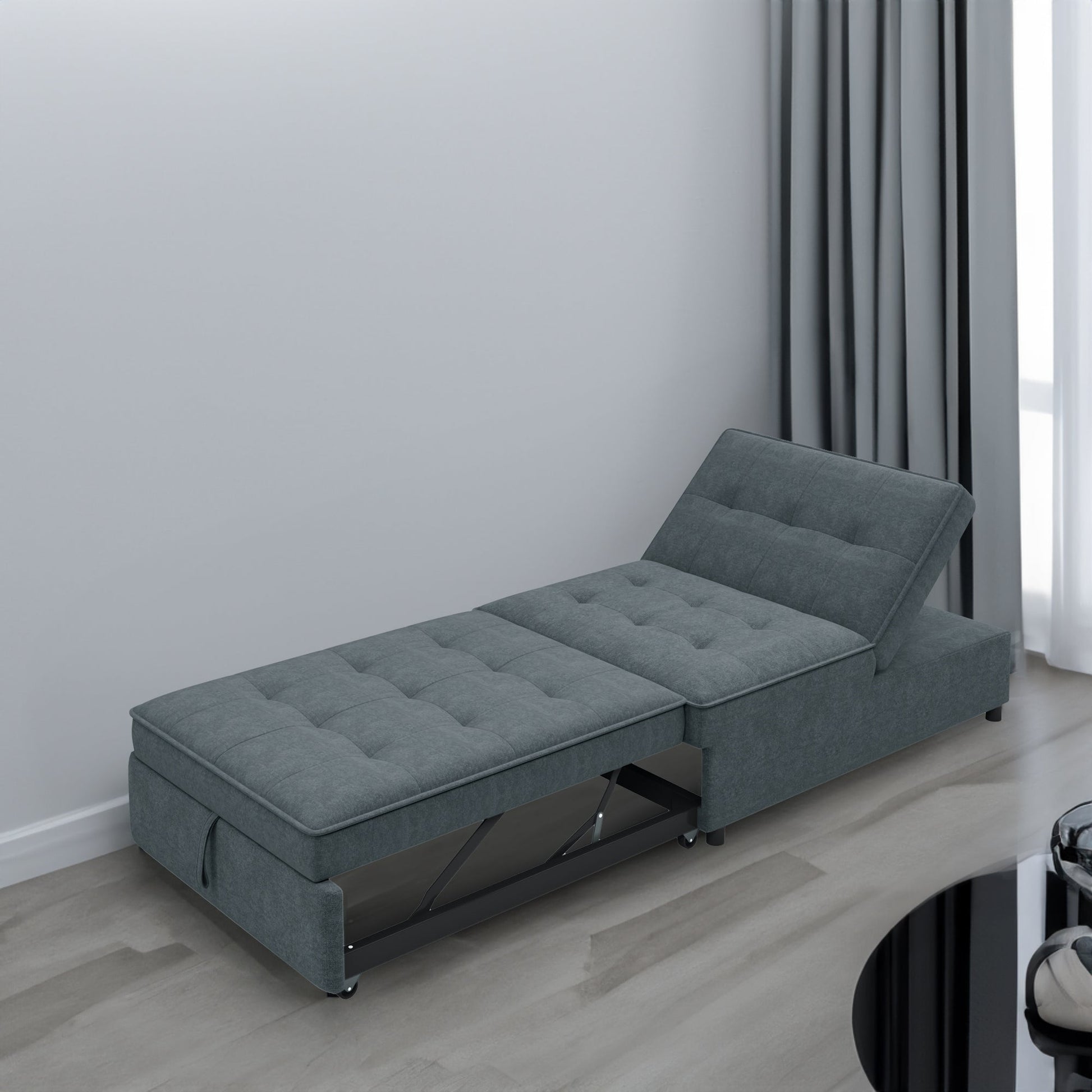 Four in one sofa bed, chair bed, multifunctional folding Ottoman bed with storage bag and USB port, dark blue - Korvel