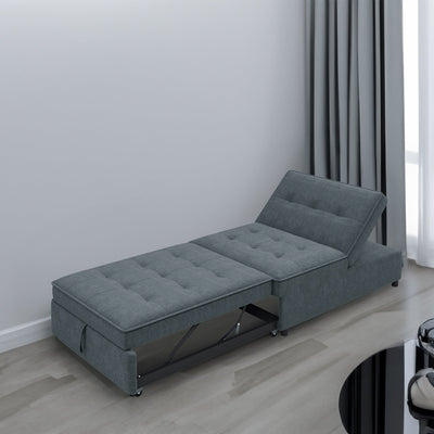 Four in one sofa bed, chair bed, multifunctional folding Ottoman bed with storage bag and USB port, dark blue - Korvel
