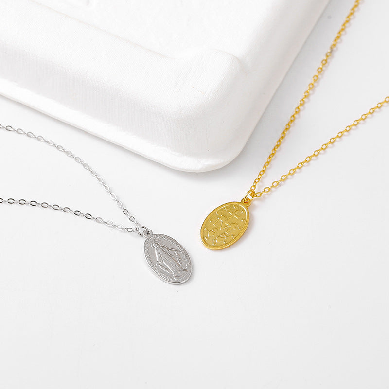 Gilded Virgin Mary necklace for women 925 sterling silver Virgin Mary coin collarbone chain - Korvel