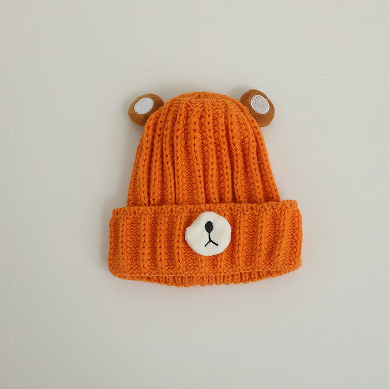 Autumn and winter children warm knitted hat cute bear candy color woolen hat Korean male and female baby warm hat trend - Korvel