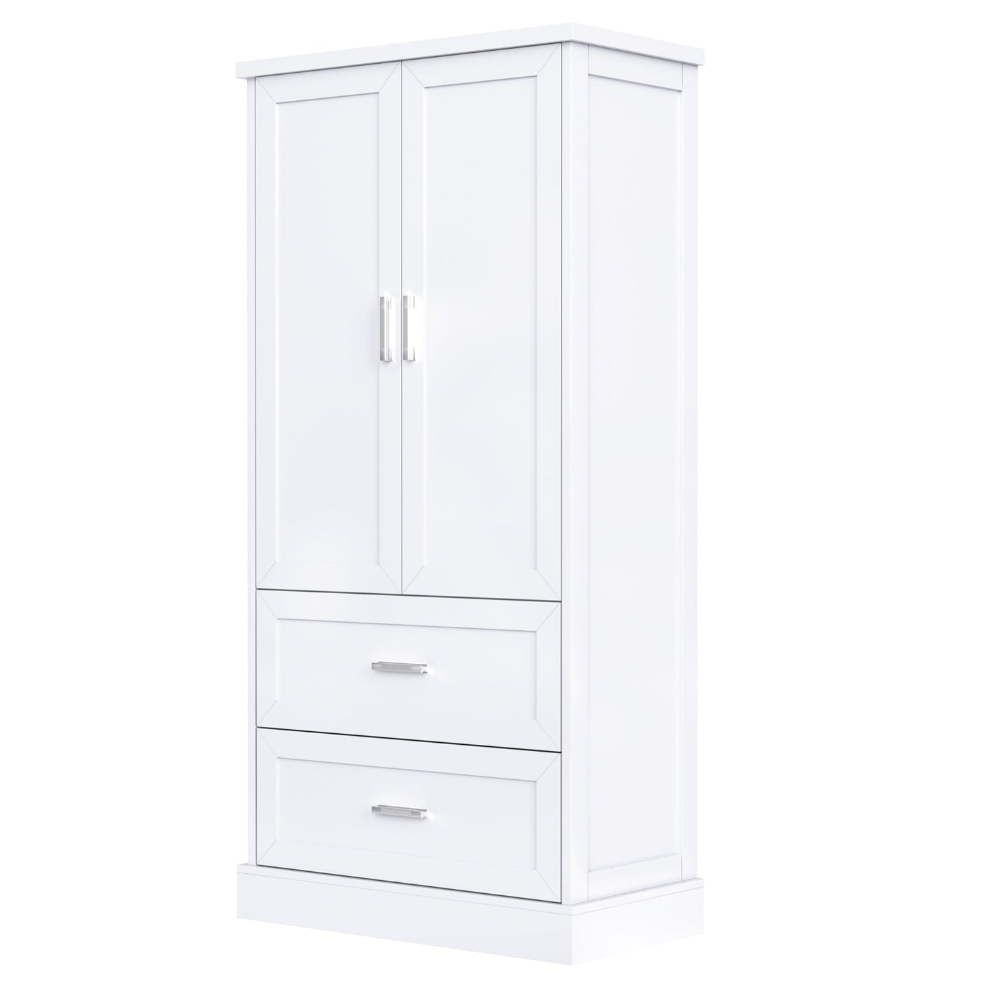 Tall Bathroom Storage Cabinet, Cabinet with Two Doors and Drawers, Adjustable Shelf, MDF Board, White - Korvel