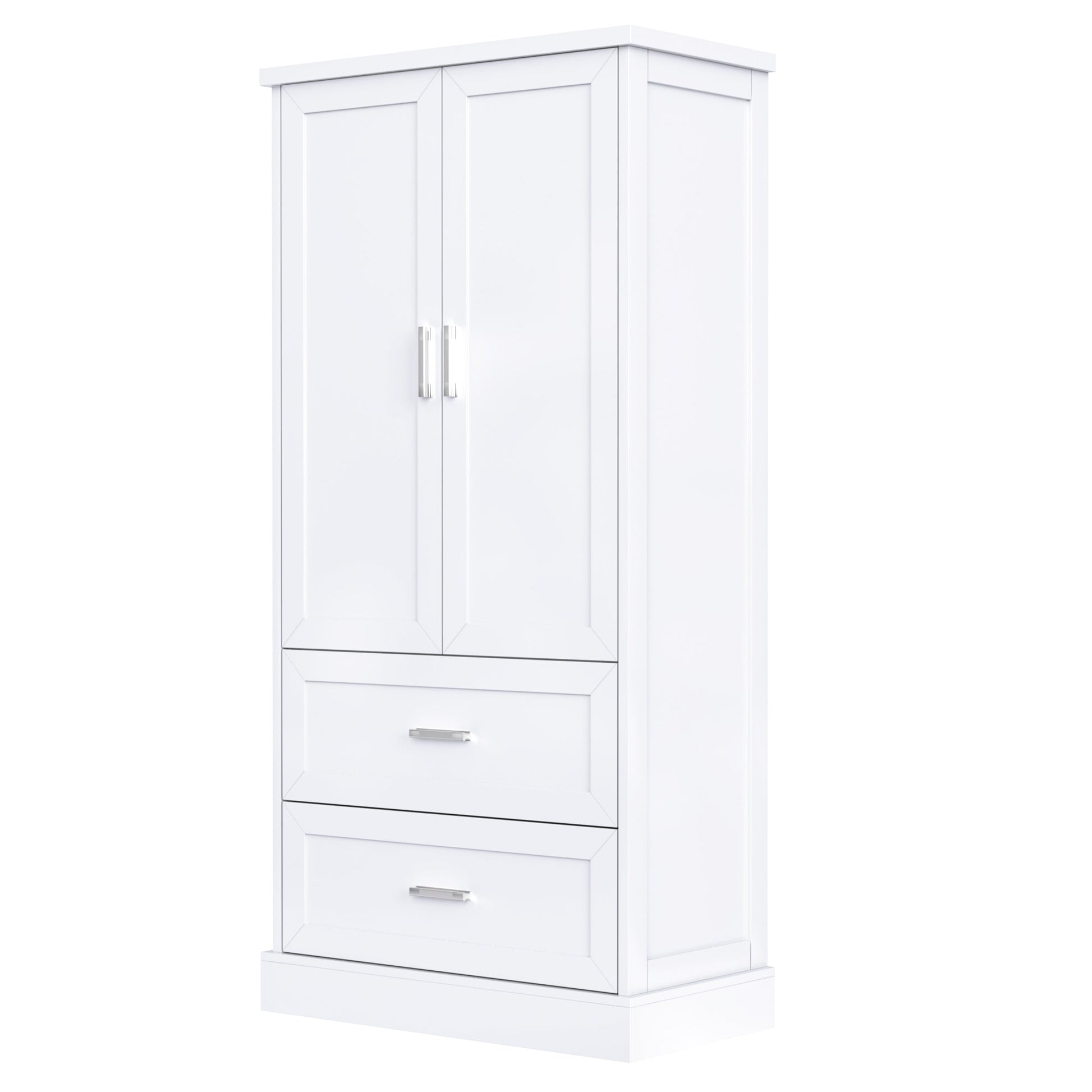 Tall Bathroom Storage Cabinet, Cabinet with Two Doors and Drawers, Adjustable Shelf, MDF Board, White - Korvel