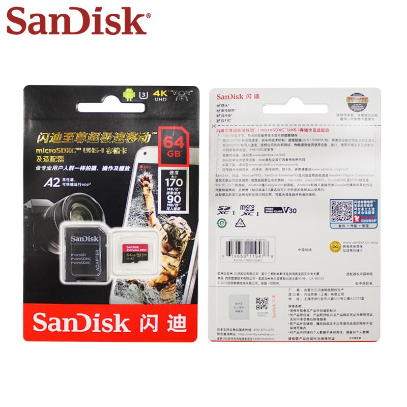 Carte Micro SD SanDisk Extreme Pro - 64 Go/128 Go, jusqu'à 170 Mo/s
