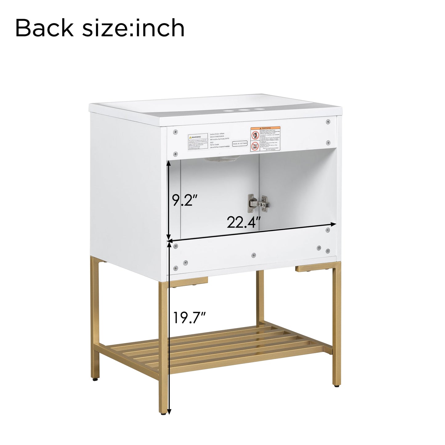 24" Bathroom Vanity with Sink, Bathroom Vanity Cabinet with Two Doors and Gold Metal Frame, Open Storage Shelf, White - Korvel