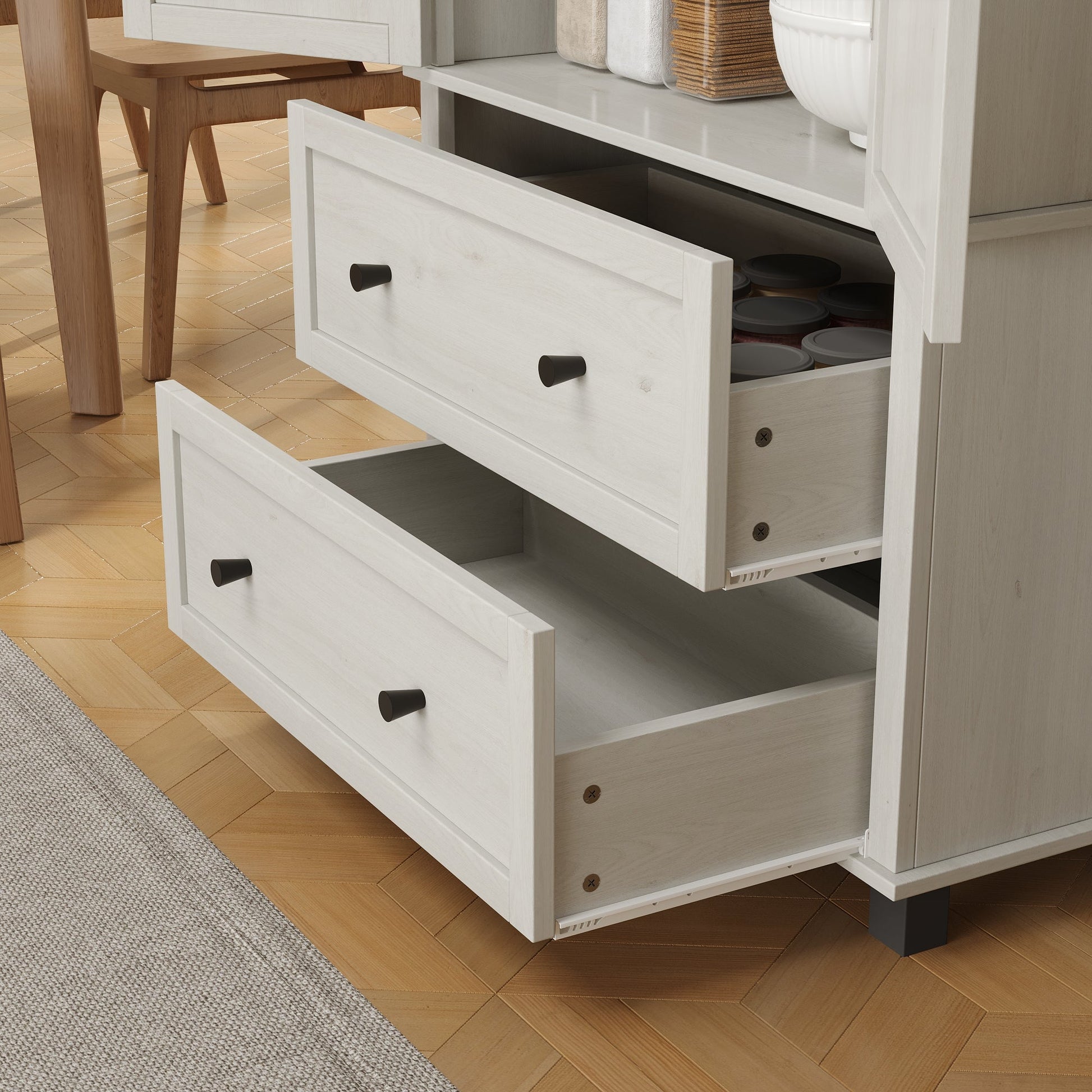 70 inch high kitchen pantry storage cabinet with 2 drawers and 3 shelves, large storage cabinet (antique white) - Korvel
