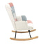 Rocking Chair with ottoman, Mid Century Fabric Rocker Chair with Wood Legs and Patchwork Linen for Livingroom Bedroom - Korvel
