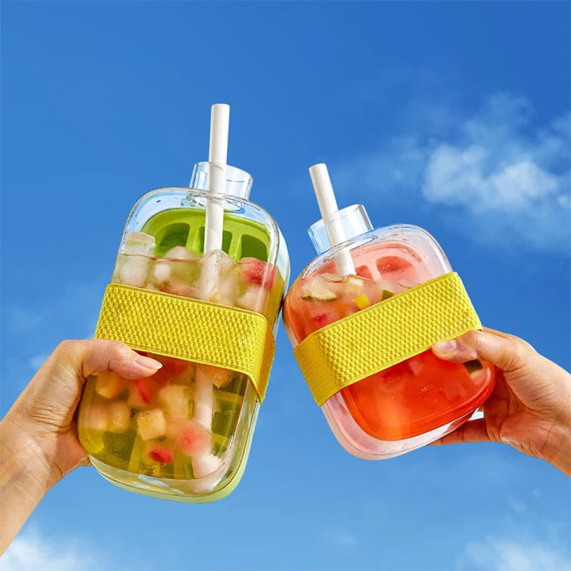Ice Tray Ice Cube Mold Press Ice Maker With Lid 2-in-1 Ice Cube Bottle Food Grade Ice Making Straw Dual-use Ice Kettle - Korvel